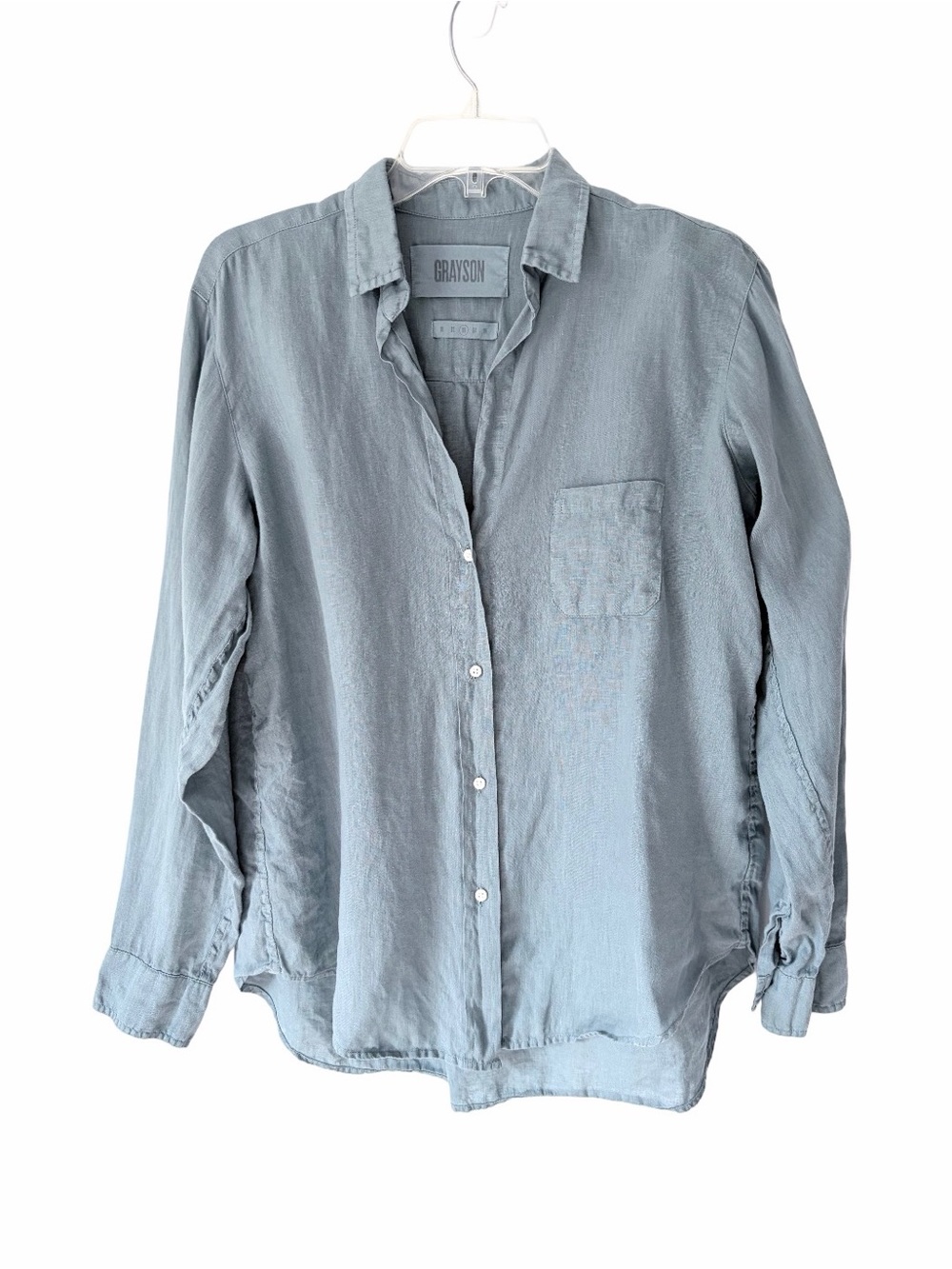 Grayson The Hero Tumbled Linen Button Down Shirt Slate Blue Size 3 Large